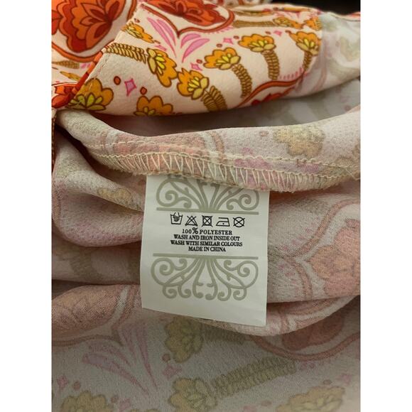 Never Fully Dressed Dress Womens US 4 Pink Orange Puff Sleeve Button Floral Mini - Picture 4 of 7